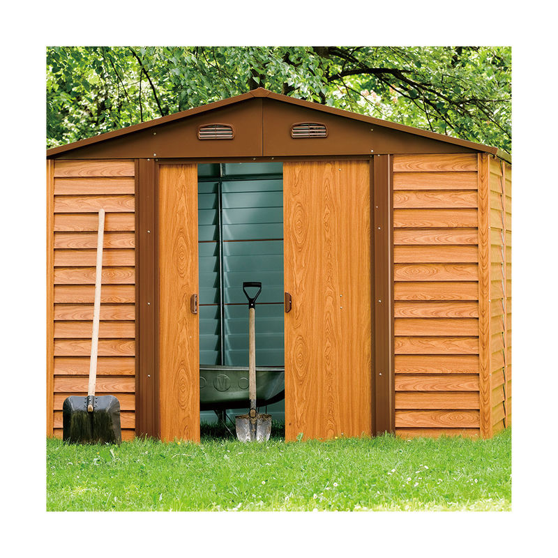 Outdoor Metal Garden Tool Shed Wood Color 5X6ft 6x8ft 8x9ft 12x11ft